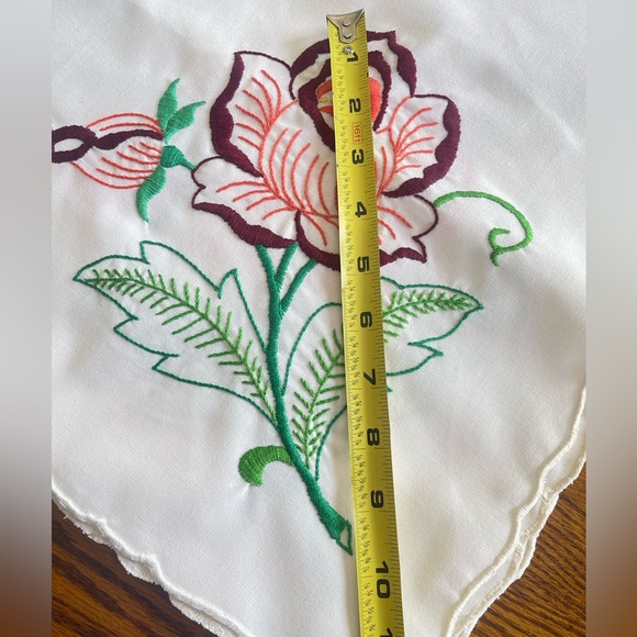 Rose embroidered tea table cloth ~32” square - Picture 6 of 6